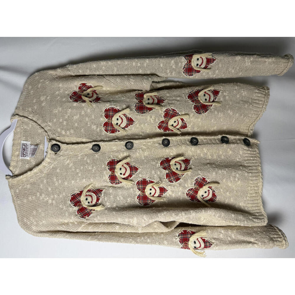 PBJ Sport Women's Beige Knit Cardigan Sweater with Appliqué Hearts